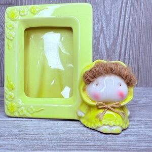 Vintage Russ hand painted mini ceramic picture frame with doll child figurine